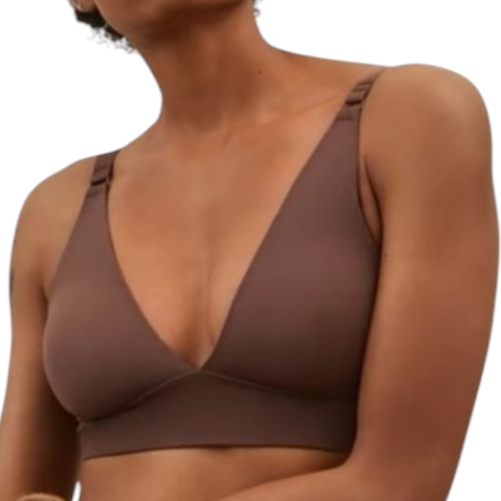 Everlane The Renew Bra Dark Tan Brown Pull-On Triangle Soft Cup Bralette Size XS